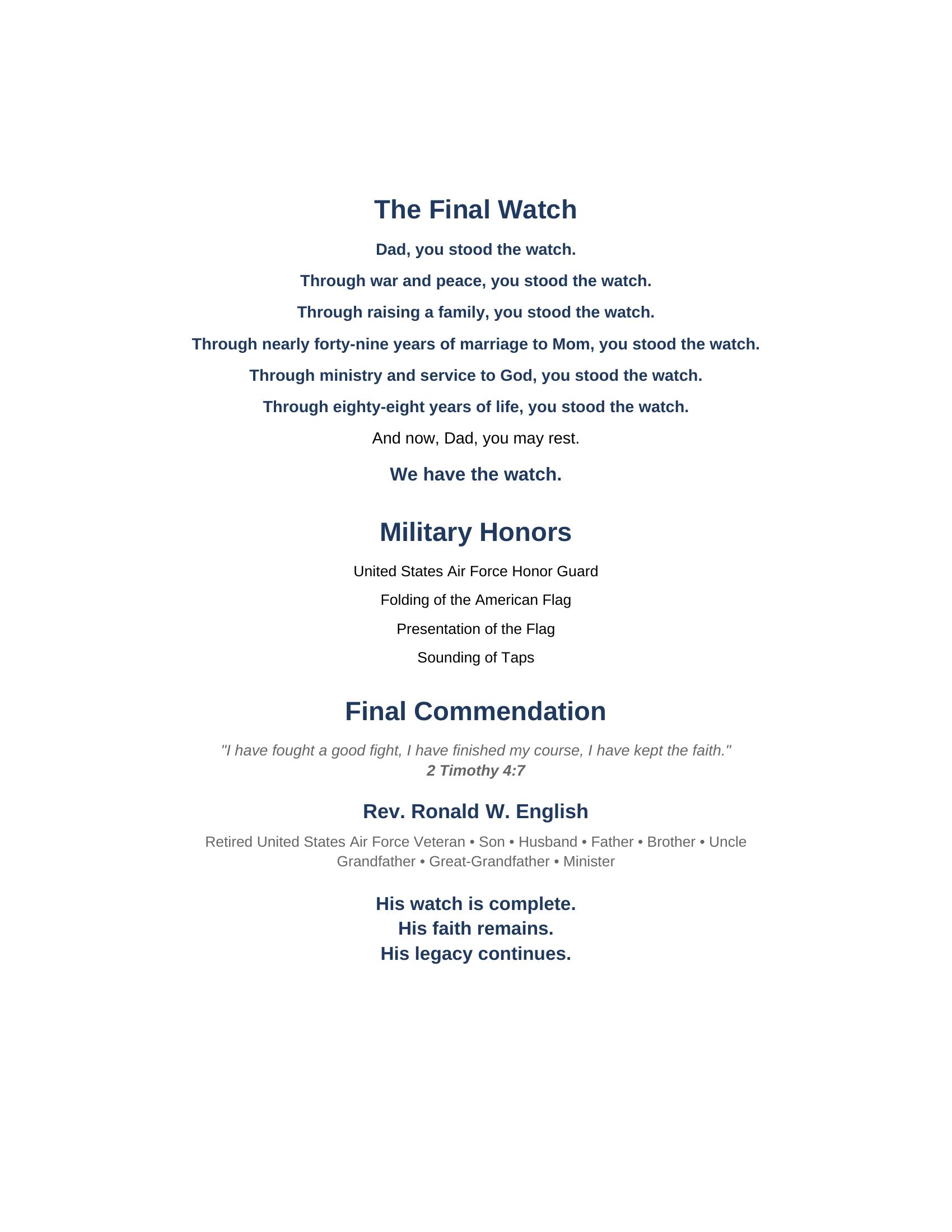 Celebration of Life program, page 4