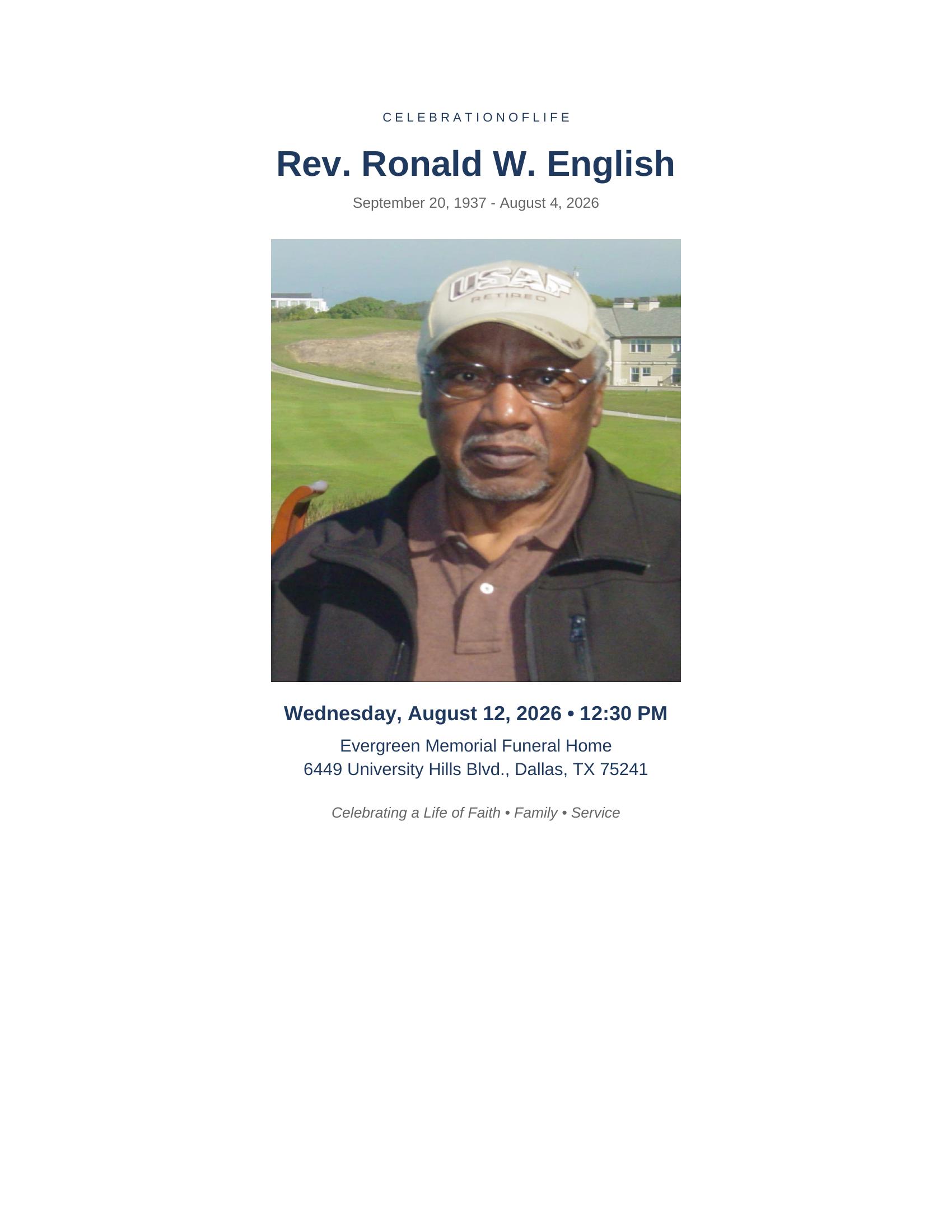 Celebration of Life program, page 1