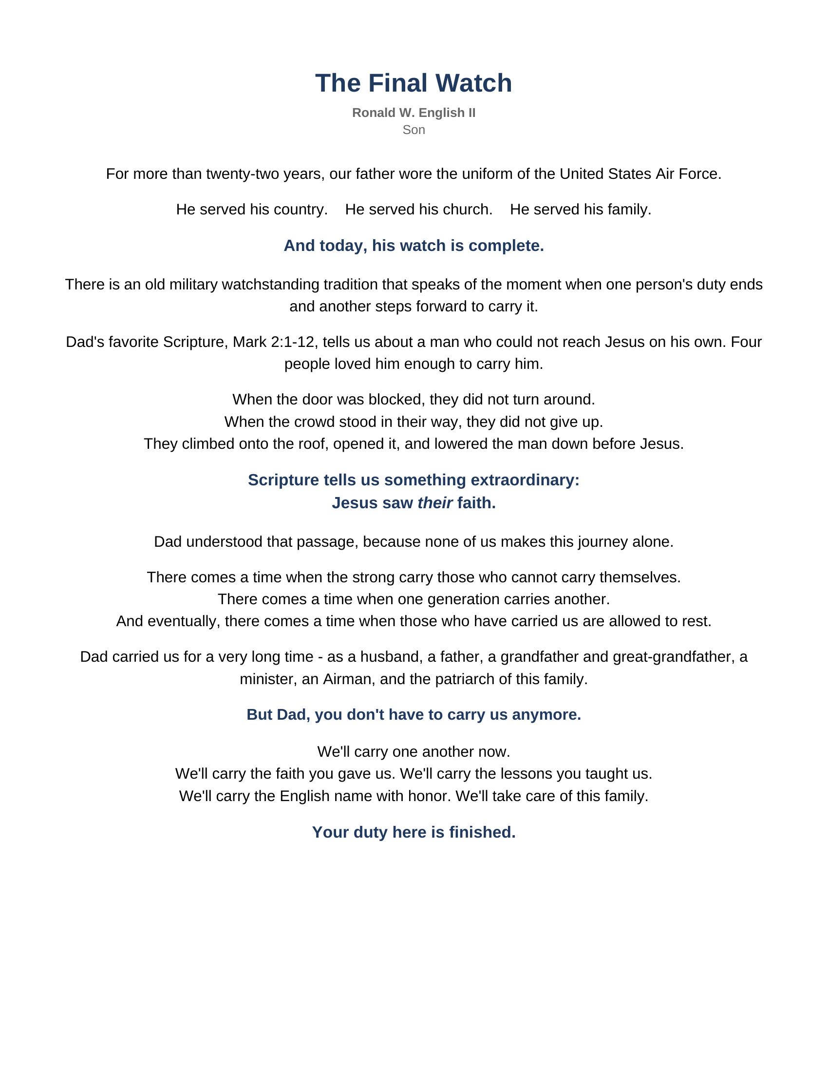 Celebration of Life program, page 3