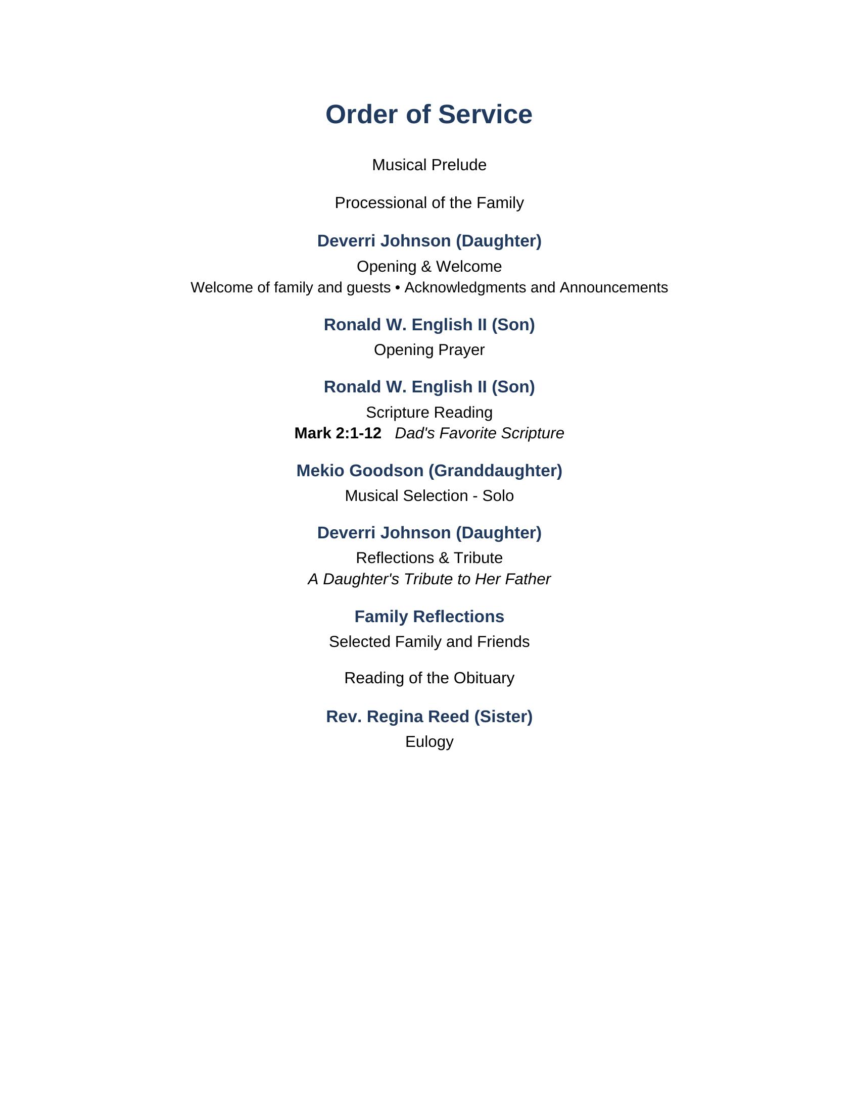 Celebration of Life program, page 2